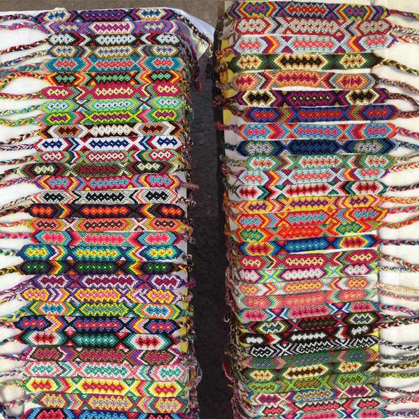 

charm bracelets 50pcslots multicolor vintage bohemian braided cotton rope cuff wristbands ethnic anklet bracelets for men women 221206, Golden;silver