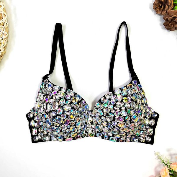 

color diamond beads wrapped chest nightclub spice girl body shaping bra super short open back intimate underwear, Red;black