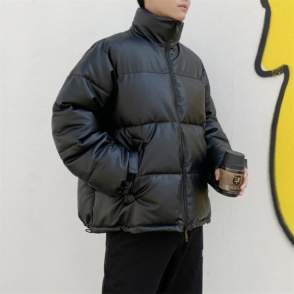 

men's down parkas 2023 mens jacket cotton padded pu leather casual bomber waterproof men warm parka winter puffy s coats 221207, Black