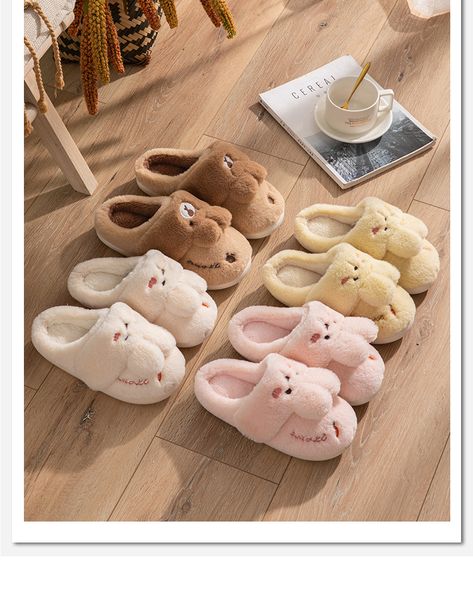 

couple cotton slippers female winter indoor soft sole household warm bag root cartoon cute rabbit plush slippers female, Black