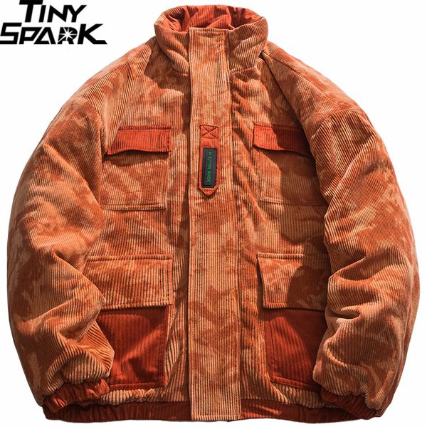 

men s down parkas retro corduroy jacket parka streetwear men vintage harajuku padded winter cotton windbreaker warm thick 221206, Black