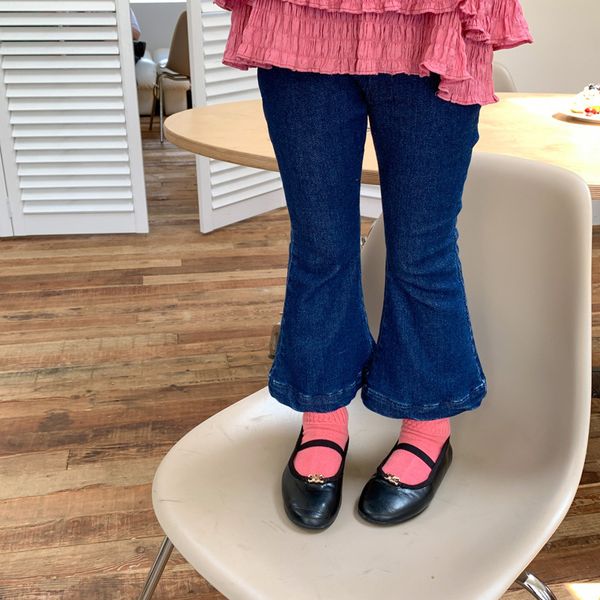 

trousers girls autumn blue denim flare pants 2 7 years children solid color elastic all match jeans 221207