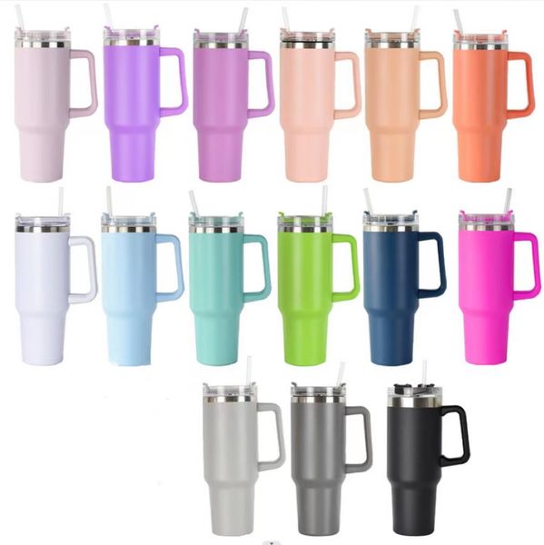 

40oz stainless steel tumbler with handle lid straw big capacity beer mug water bottle powder coating outdoor camping cup vacuum insulated dr