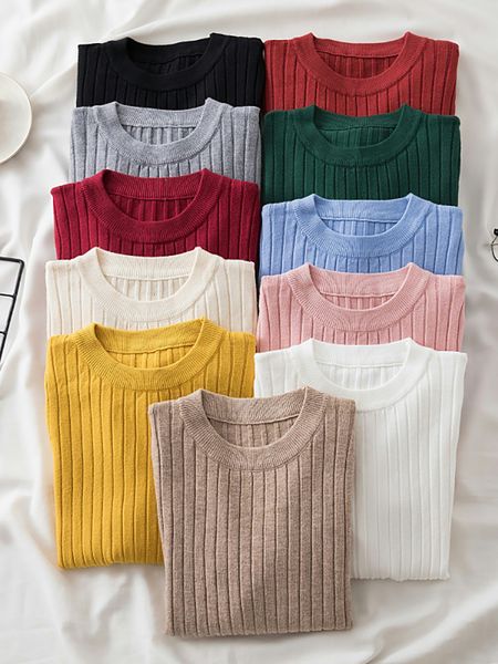 

women's sweaters knit soft jumper autumn winter o-neck pullovers shirt long sleeve korean slim-fit tight sweater 221206, White;black