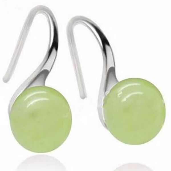 

fashion jewelry natural 10mm light green round beads earrings, White
