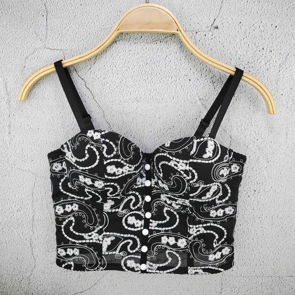 

embroidered buttons cashew nut small suspender vest mesh fishbone spring and summer fresh thin blouse women, White