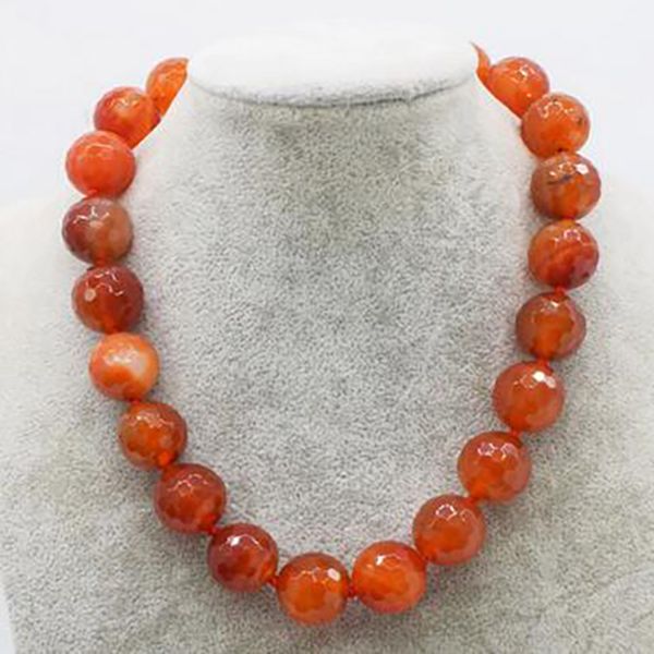 

fashion jewelry red agate round faceted 18mm necklace 17inch, Silver