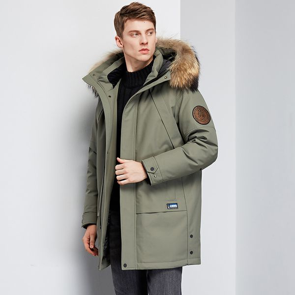 

mens down parkas winter white duck jacket warm midlength hooded thick business plus size men tooling clothing 221207, Black