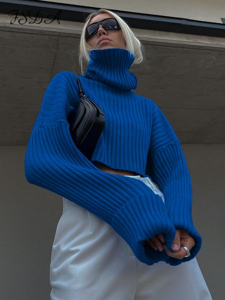 

women s sweaters fsda turtleneck long sleeve oversized sweater knitted autumn winter blue casual cropped pullover loose jumper 221206, White;black