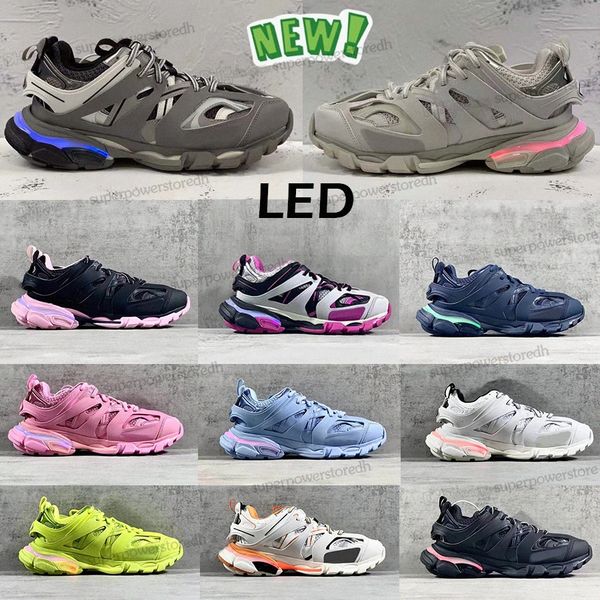 

2023 designer luxury womens mens casual shoe track 3 3.0 led sneaker trainer lighted tess.s. gomma leather trainer nylon printed platform, Black