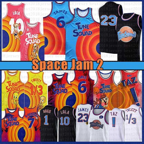 

college basketball wears 2023 space jam 2 tune squad basketball jersey 6 lebron james 23 michael ncaa 1 bugs movie 10 lola d.duck taz 1/3 tw, Black