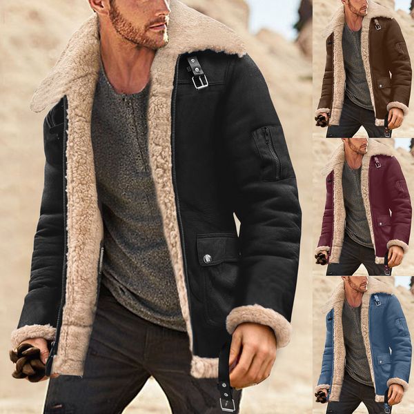 

mens jackets mens fashion simple winter coat lapel collar long sleeve padded leather jacket vintage thicken coat river boreal wool anorak me, Black;brown