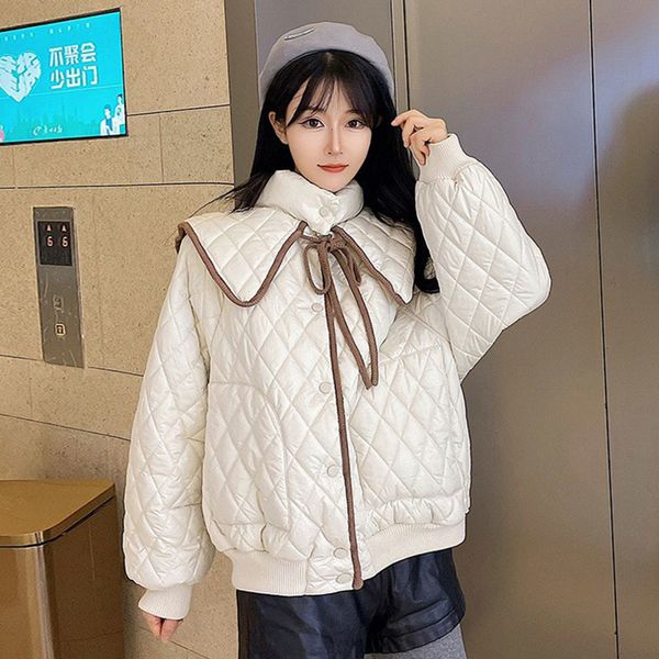 

women s down parkas autumn jackets korean version lapel diamond lattice loose all match padded jacket ins winter 221206, Black