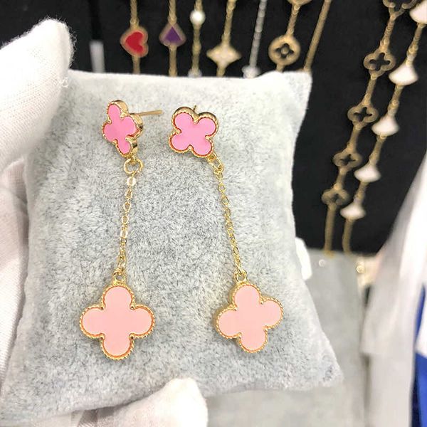 

designer vann clover earrings long four leaf clover earrings light small double-sided red style, Golden