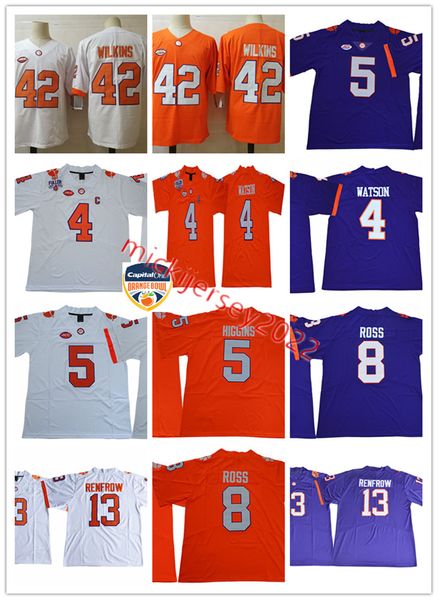 

mens deshaun watson clemson football jersey stitched 13 hunter renfrow 42 christian wilkins 8 justyn ross 5 tee higgins clemson tigers jerse, Black