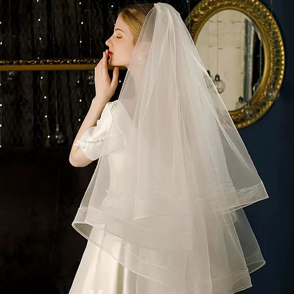 

champagne ivory wedding veil 2 layers bridal veil with comb, Black