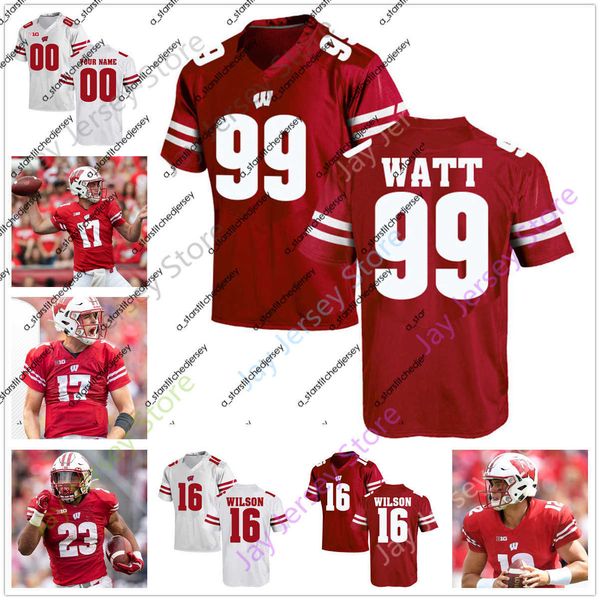 

football jerseys custom wisconsin badgers football jersey college 57 jack sanborn 99 j.j watt 16 russell wilson, Black;red