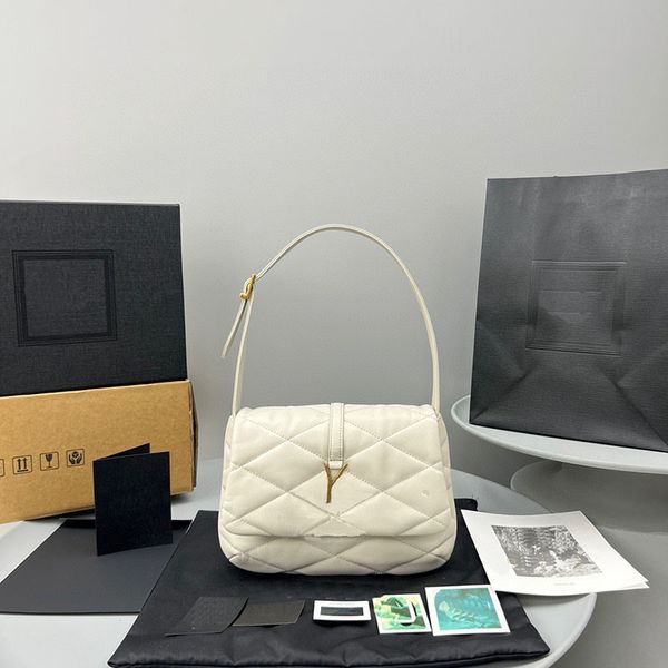 

designer crossbody bag shoulder bag white luxury rhombus leather lady commuting to europe and america retro cute gold hardware buckle