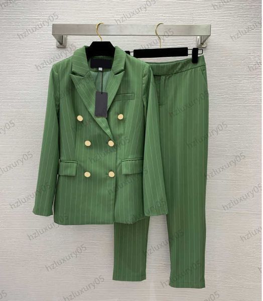 

two piece sets womens two pieces pants custom double-breasted buttons vertical striped lapels suit jacket tall waist straight trousers fashi, White
