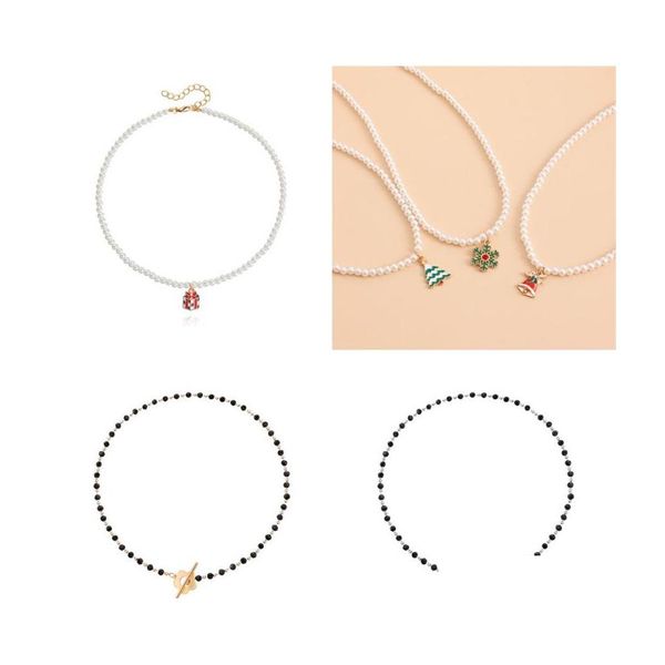 

beaded necklaces fashion pearl beaded necklaces chain choker for women flower accessories black crystal glass necklace jewelry party dheot, Silver