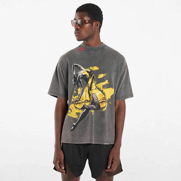 

22fw every rose vintage tee women men's t-shirts washed solid classic short sleeve summer fashion casual breathable high street trend t, White;black