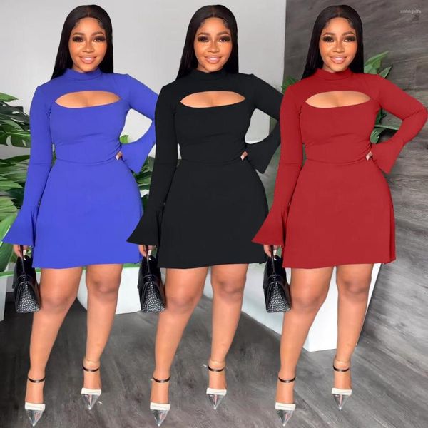 

casual dresses autumn women's clothing recommended long sleeve turtleneck fashion temperament tight hollow solid color dress., Black;gray