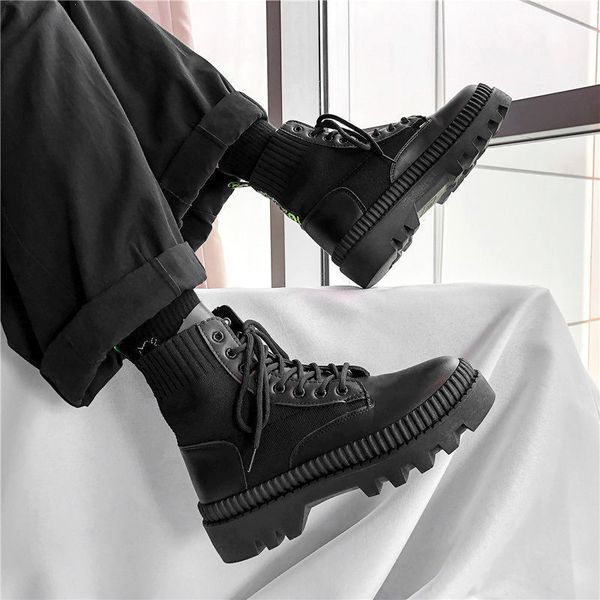

boots leather sock men s ankle men shoes for mens sneakers autumn winter vintage classic male casual motorcycle footwear 221207, Black