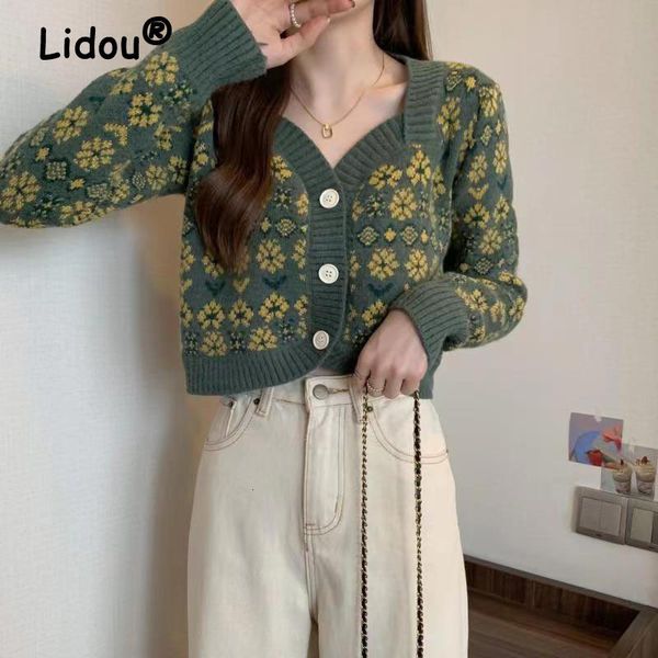 

women's knits tees sweet elegan v-neck single breasted knitted vintage cardigan sweaters for women chic small fragrance style 221206, White