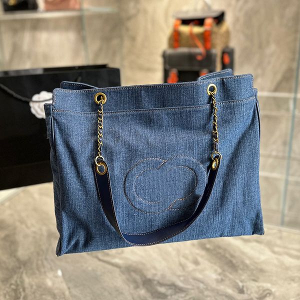 

cc bags luxury brand shoulder bags womens vinatge denim jumbo shopping bags classic c totes large capacity gold metal strap shoulder sacoche