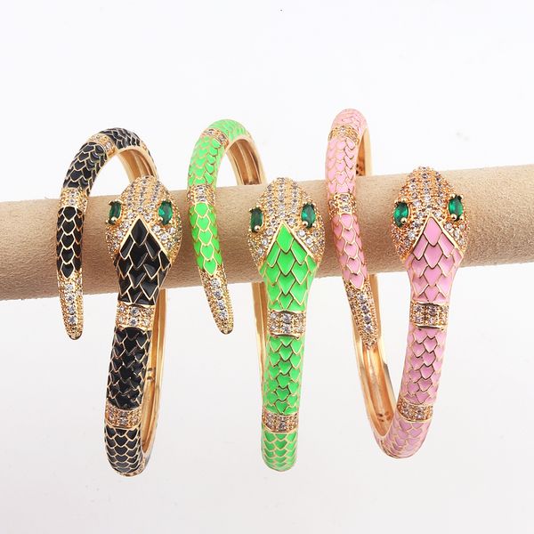 

bangle vintag 18k gold color copper zircon snake shape open cuff adjustable bangles for women party fashion jewelry bijoux femme 221206, Black