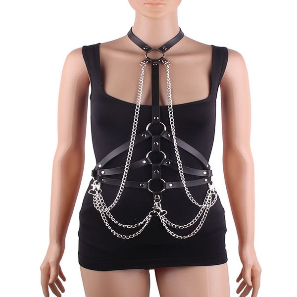 

costume accessories women lingerie harness body bondage gothic suspender bra cage waist wide straps body goth garters, Silver