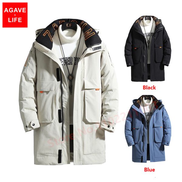 

mens down parkas 30 degrees winter jacket thick coat hooded warm midlength parka white duck fashion men jackets 221207, Black