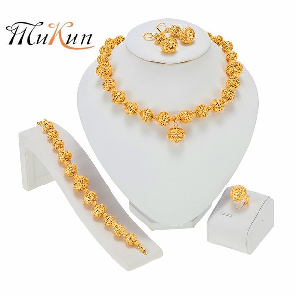 

wedding jewelry sets mukun nigerian set bridal necklace earrings bracelet ring dubai italian gold plated big african jewellery 221207, Slivery;golden