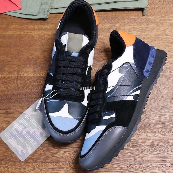 

luxury designer rockrunner shoes sneaker mens camouflage sneakers fashion genuine leather flats cas valentinoes valentinoity tvt, Black