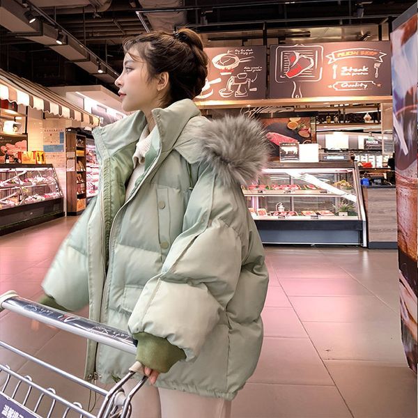 

women s down parkas winter jacket women big fur collar hooded coat warm cotton padded parka female loose outwear 221206, Black