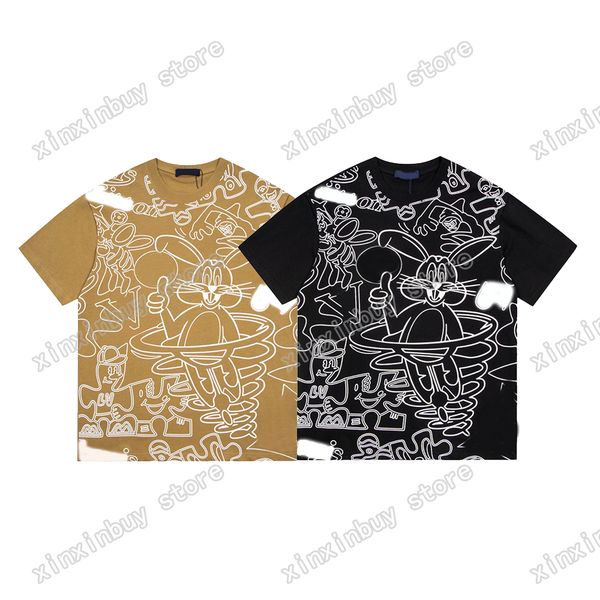 

xinxinbuy men designer tee t shirt paris california rabbit pattern print short sleeve cotton women apricot white black xs-xl, Black;brown