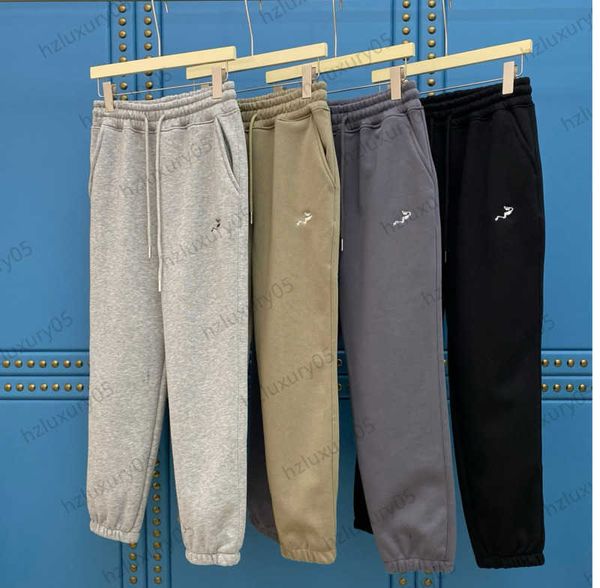 

women pants logo embroidery stretch high waist drawstring loose trouser cotton fabric add fleece and thicken pant sports joker woman apparel, Black;white
