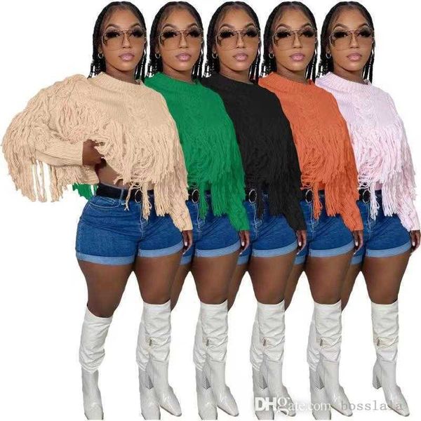 

autumn and winter tassel sweater versatile knitted hand hook fringe for women 2023, White;black