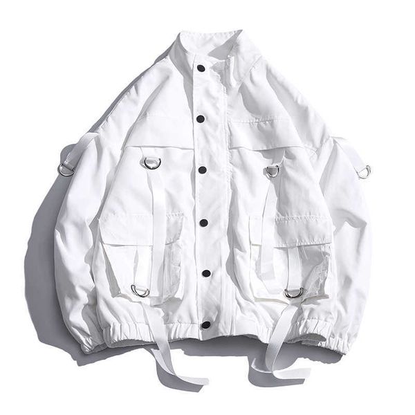 

men's jackets 2022 men military jacket coats casual windbreaker ribbons pockets men's overalls bomber jacket hip hop streetwear ma, Black;brown