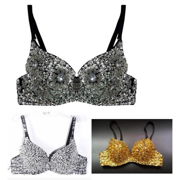 

women's sequin beads bras sparkle rave dance crop belly festival club party tribal costume clubwear adjusted straps gold silvery red b, Red;black