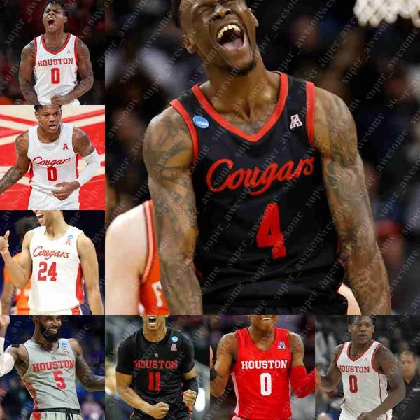 

college basketball wears houston cougars basketball jersey marcus sasser kyler edwards fabian white jr josh carlton jamal shead taze moore r, Black