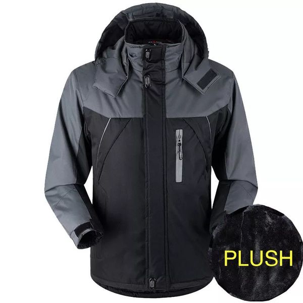 

men's down parkas plush windproof outdoor warm cotton coat large waterproof windbreaker winter 221207, Black