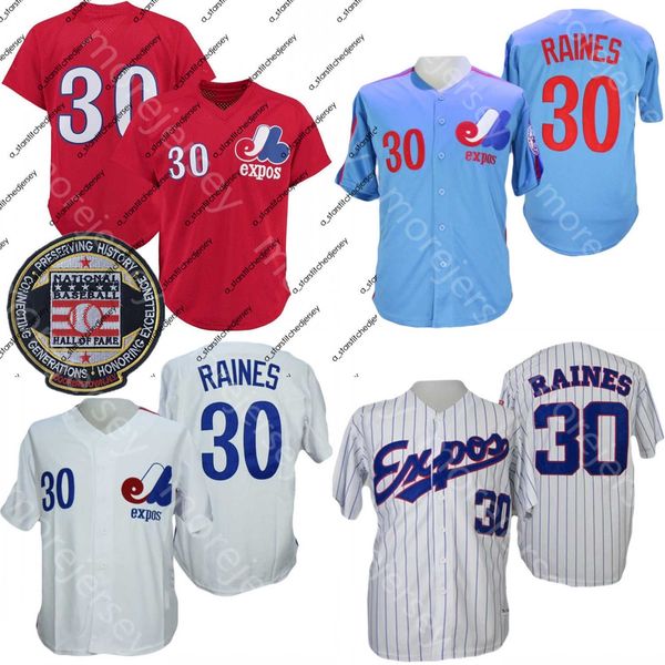 

baseball jerseys montreal expos jersey tim raines hall of fame patch blue white pinstripe red mesh size s-3xl, Blue;black