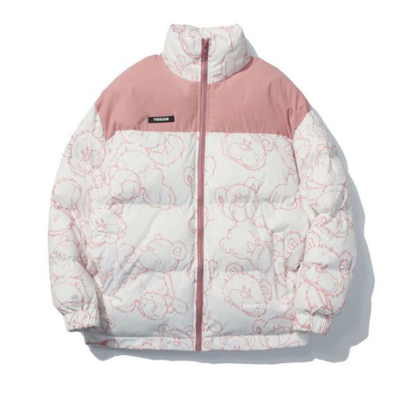 

women s down parka winter jacket cartoon cotton coat korean preppy style high collar versatile print oversize bear woman overcoat 221206, Black