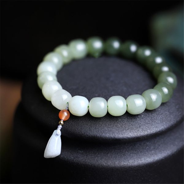 

chain natural multitreasure gradient hetian jade bead bracelet jade lotus root pendant red agate charm jewelry women healing bracelet 221206, Black