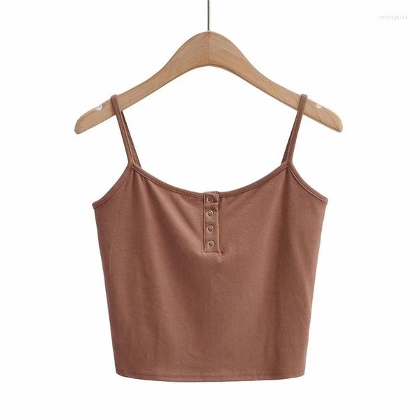 

women's tanks 2022 summer streetwear women's four metal buttons elastic cotton sleeveless camisole tube, White