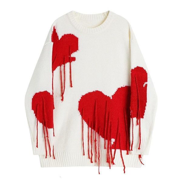 

women s sweaters autumn and winter vintage heart shaped tassel loose couple y2k pullover sweater korean fashion women gothic street knitted, White;black