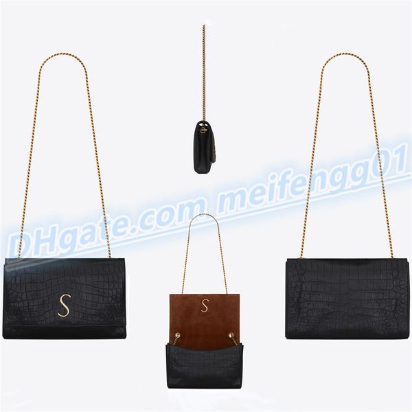 

uality kate suede and leather double-sided shoulder bags genuine leather handbags chain crossbody purse fashion totes cowhide presbyopic clu