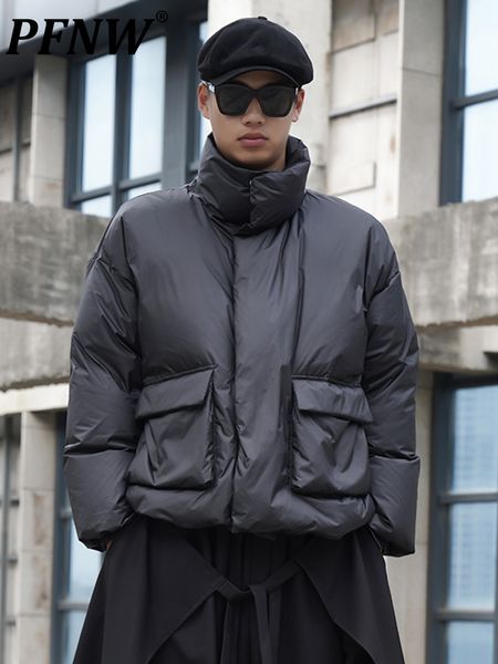 

mens down parkas pfnw nihce design casual light white duck men and women jackets autumn winter solid darkwear high collar coats 12a4699 2212, Black