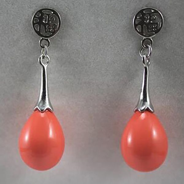 

fashion jewelr 12x16mm orange shell pearl silver plated lucky stud earrings, White